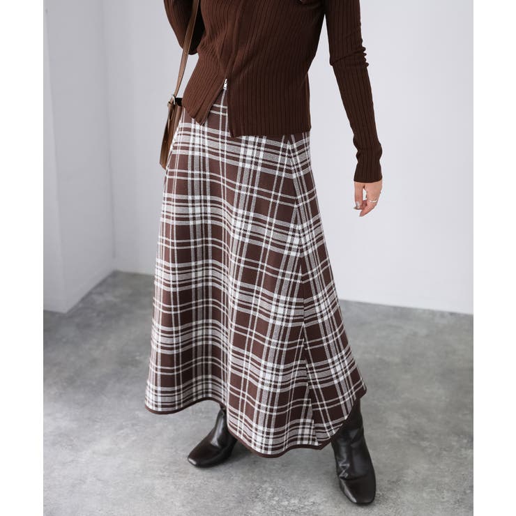 チェック柄ジャガードニットフレアスカート | Riberry | 詳細画像20 