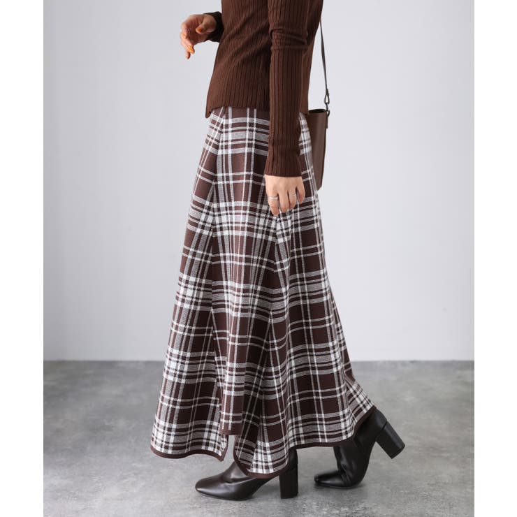 チェック柄ジャガードニットフレアスカート | Riberry | 詳細画像21 