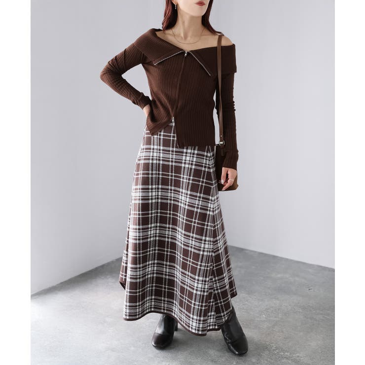 チェック柄ジャガードニットフレアスカート | Riberry | 詳細画像23 