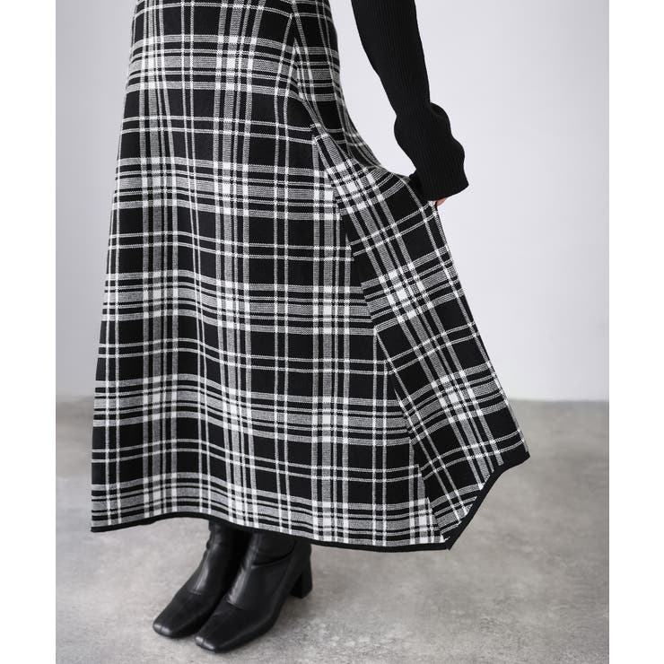 チェック柄ジャガードニットフレアスカート | Riberry | 詳細画像28 