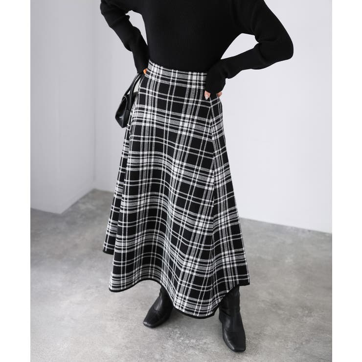 チェック柄ジャガードニットフレアスカート | Riberry | 詳細画像4 