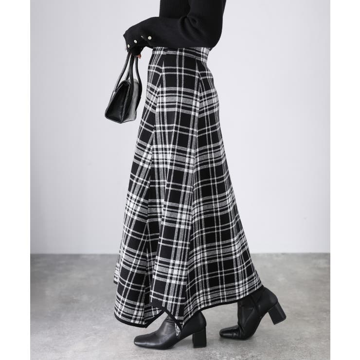 チェック柄ジャガードニットフレアスカート | Riberry | 詳細画像5 