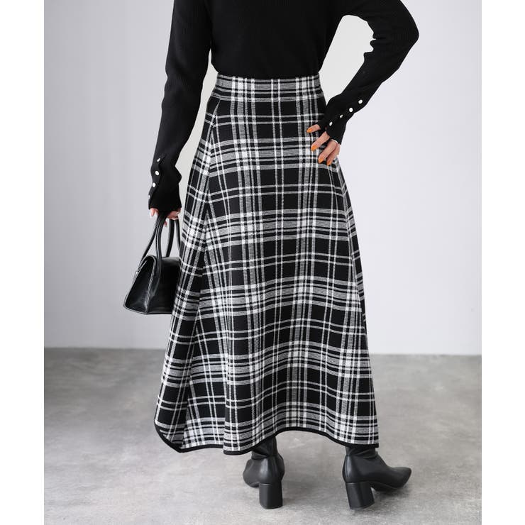 チェック柄ジャガードニットフレアスカート | Riberry | 詳細画像6 
