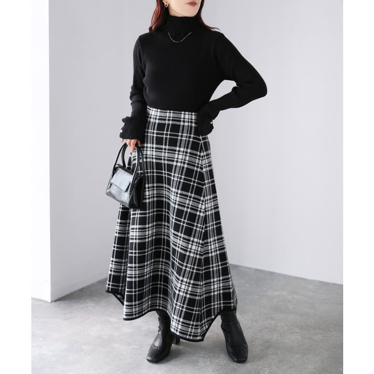 チェック柄ジャガードニットフレアスカート | Riberry | 詳細画像7 