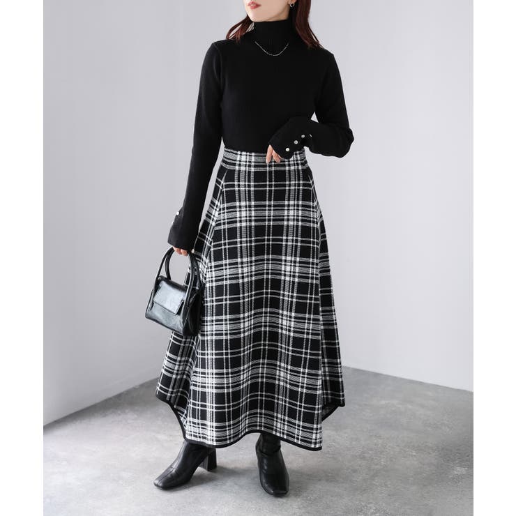 チェック柄ジャガードニットフレアスカート | Riberry | 詳細画像8 