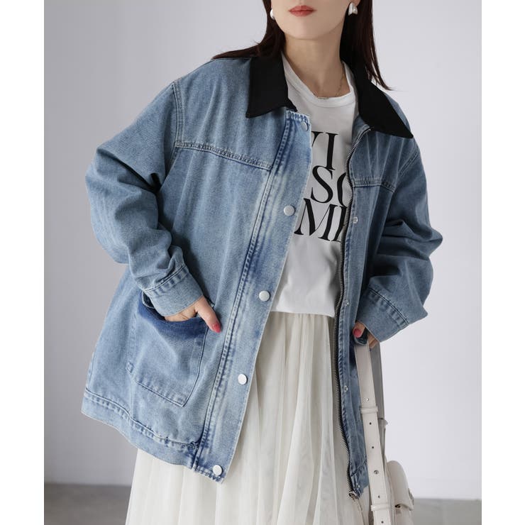 襟配色デニムジャケット | Riberry | 詳細画像1 