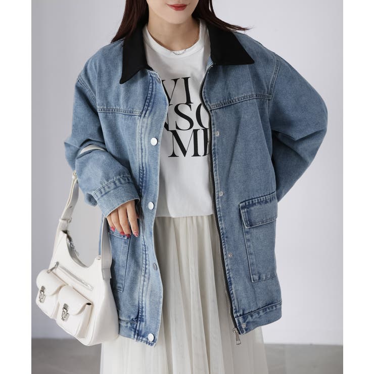 襟配色デニムジャケット | Riberry | 詳細画像5 