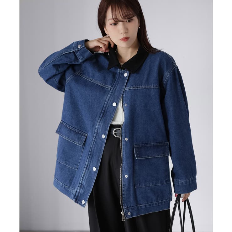 インディゴブルー | 襟配色デニムジャケット | Riberry