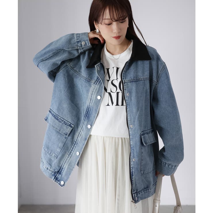 サックスブルー | 襟配色デニムジャケット | Riberry