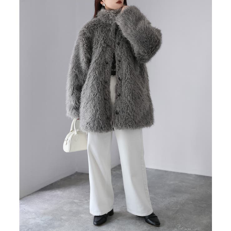ミドル丈フェイクファーAラインコート[品番：RBRW0000069]｜Riberry