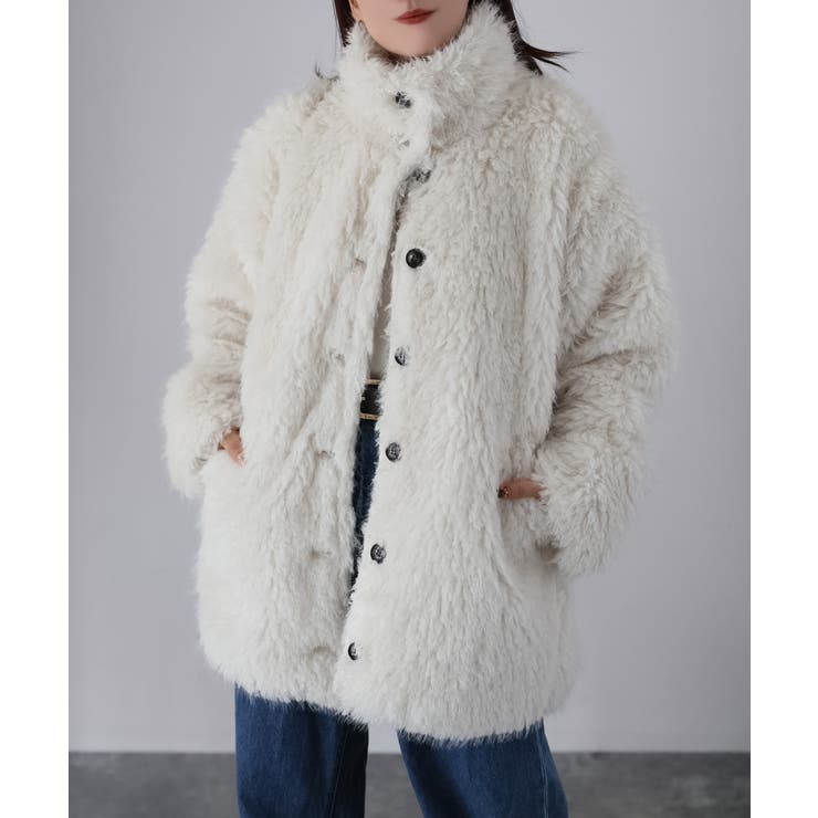 アイボリー | ミドル丈フェイクファーAラインコート | Riberry