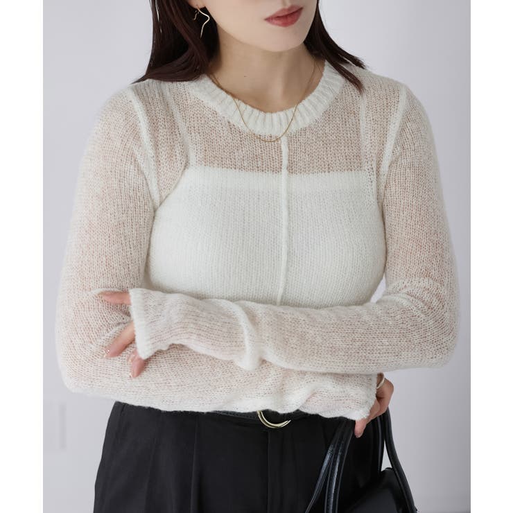 モヘアライク透かし編みニットトップス | Riberry | 詳細画像14 