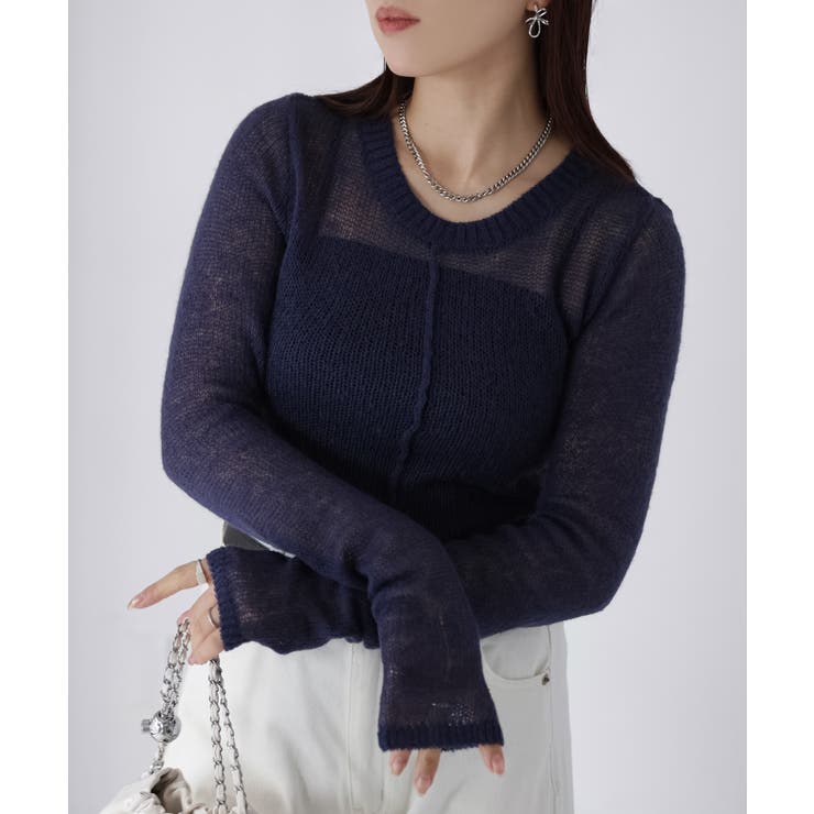 モヘアライク透かし編みニットトップス | Riberry | 詳細画像2 