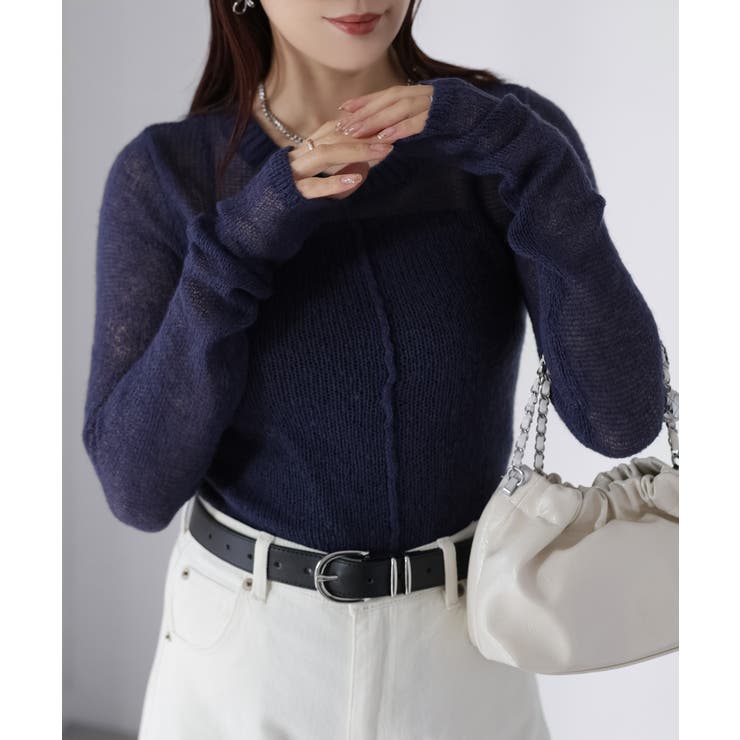 モヘアライク透かし編みニットトップス | Riberry | 詳細画像4 