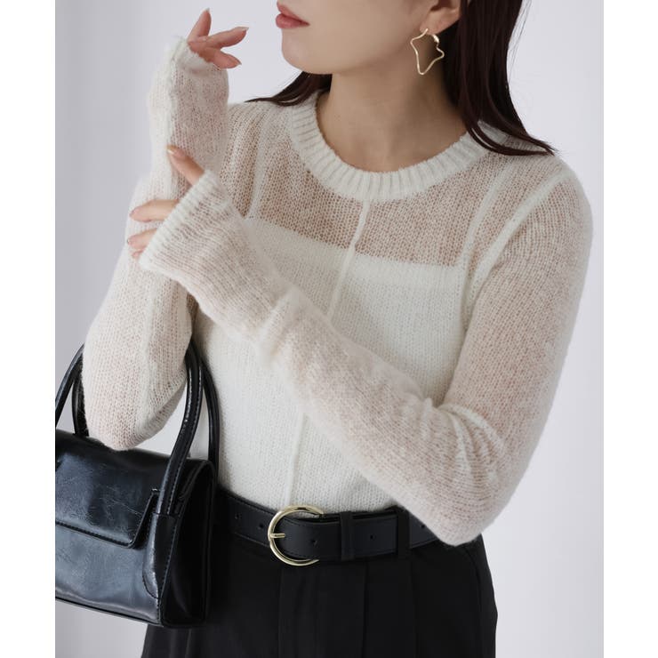 モヘアライク透かし編みニットトップス | Riberry | 詳細画像9 