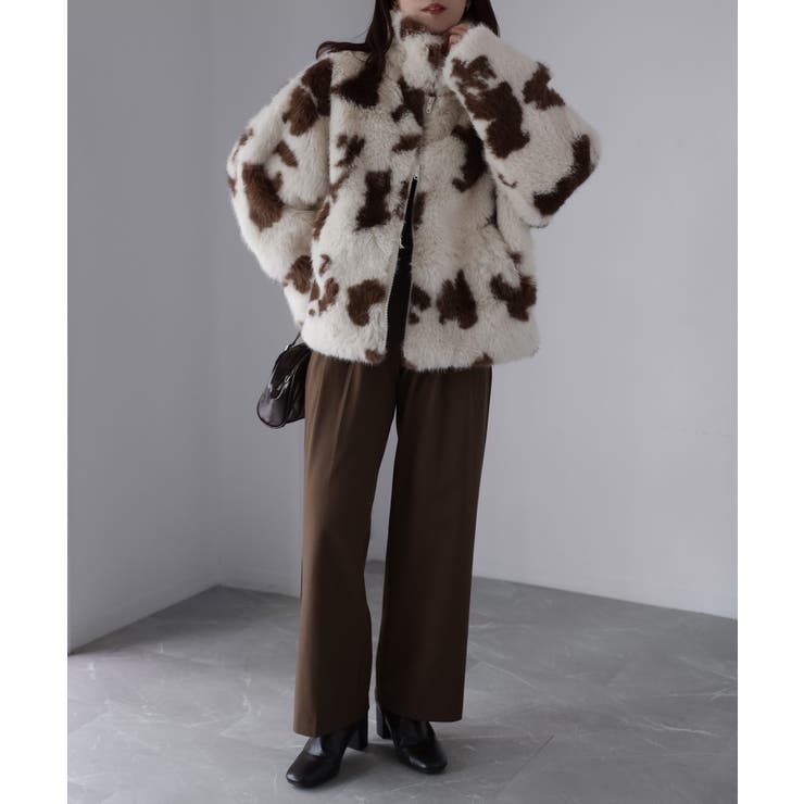 スタンドネックカウ柄ファーブルゾン | Riberry | 詳細画像10 