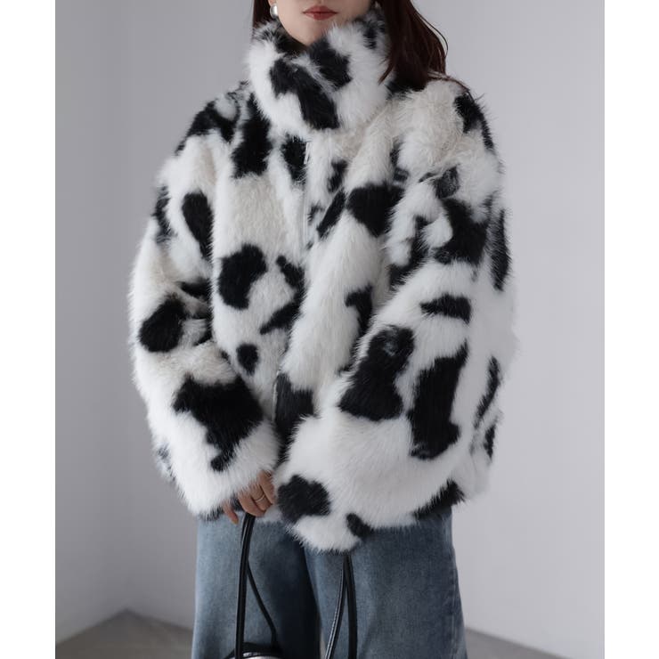 スタンドネックカウ柄ファーブルゾン | Riberry | 詳細画像11 