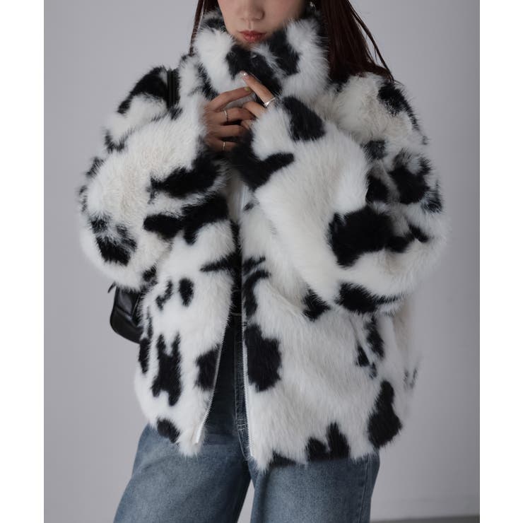 スタンドネックカウ柄ファーブルゾン | Riberry | 詳細画像13 