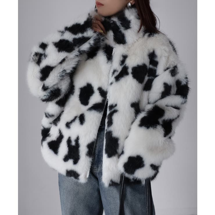 スタンドネックカウ柄ファーブルゾン | Riberry | 詳細画像16 