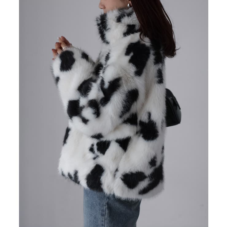 スタンドネックカウ柄ファーブルゾン | Riberry | 詳細画像17 