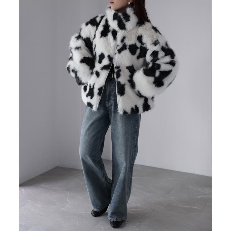 スタンドネックカウ柄ファーブルゾン | Riberry | 詳細画像19 