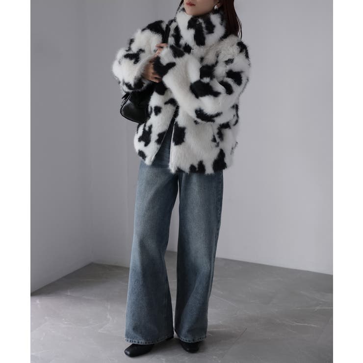 スタンドネックカウ柄ファーブルゾン | Riberry | 詳細画像20 