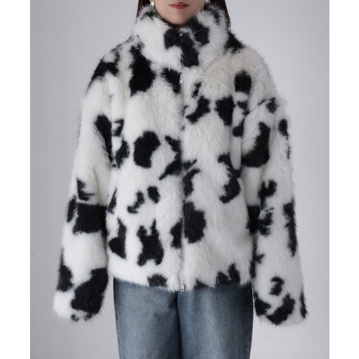 スタンドネックカウ柄ファーブルゾン | Riberry | 詳細画像21 