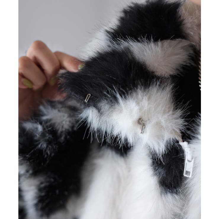 スタンドネックカウ柄ファーブルゾン | Riberry | 詳細画像25 