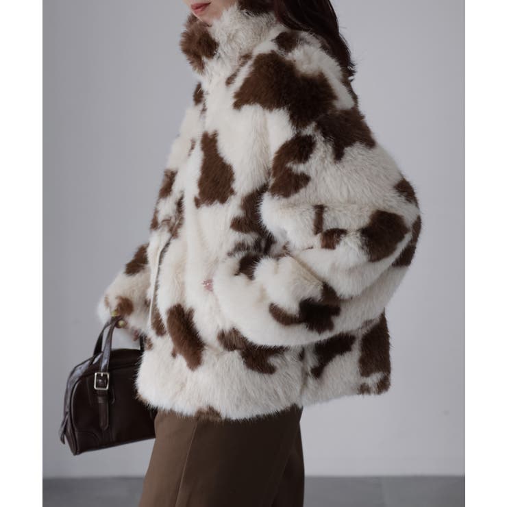 スタンドネックカウ柄ファーブルゾン | Riberry | 詳細画像7 