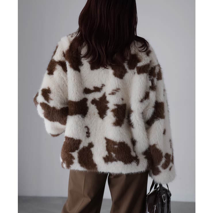 スタンドネックカウ柄ファーブルゾン | Riberry | 詳細画像8 