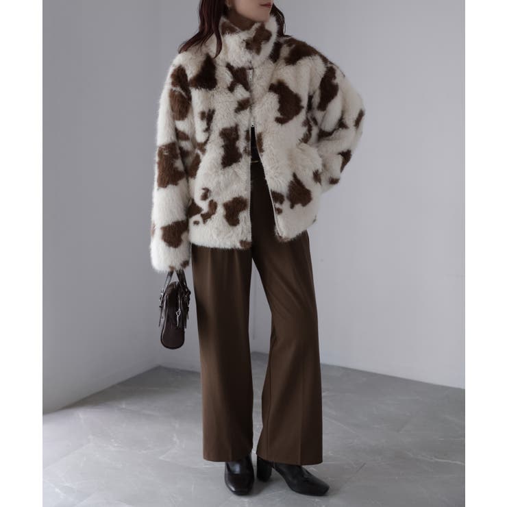 スタンドネックカウ柄ファーブルゾン | Riberry | 詳細画像9 