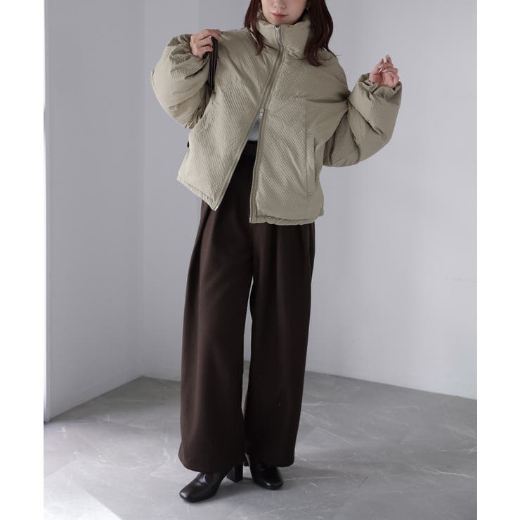 チェックサッカースタンドカラーショートダウン | Riberry | 詳細画像10 