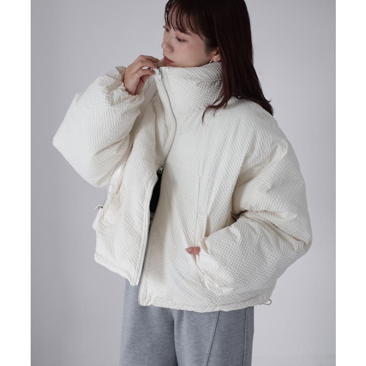 チェックサッカースタンドカラーショートダウン | Riberry | 詳細画像12 