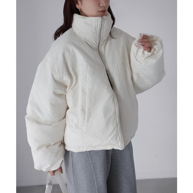 チェックサッカースタンドカラーショートダウン | Riberry | 詳細画像13 