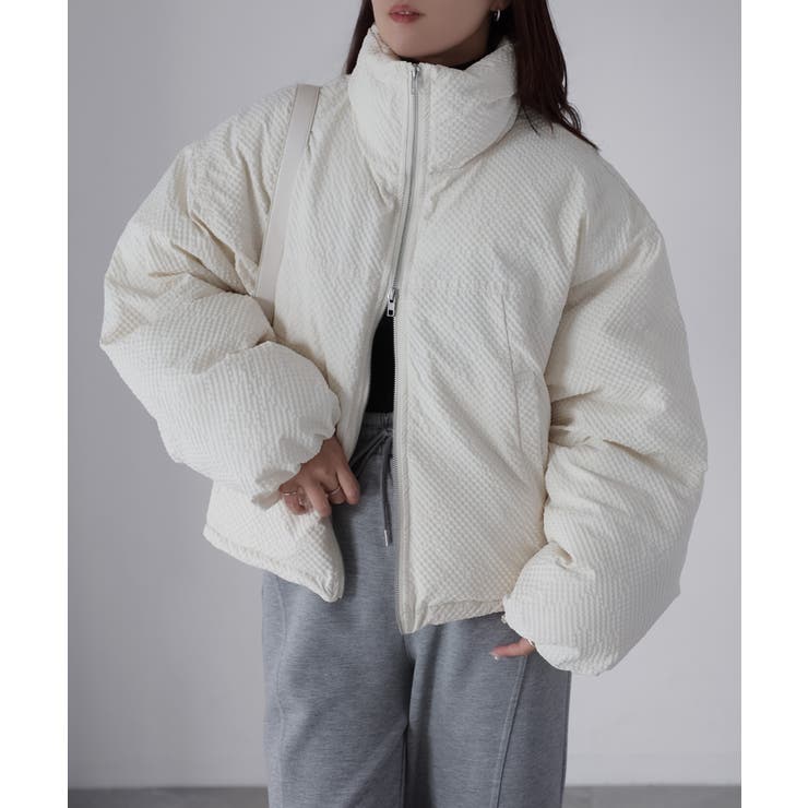 チェックサッカースタンドカラーショートダウン | Riberry | 詳細画像14 