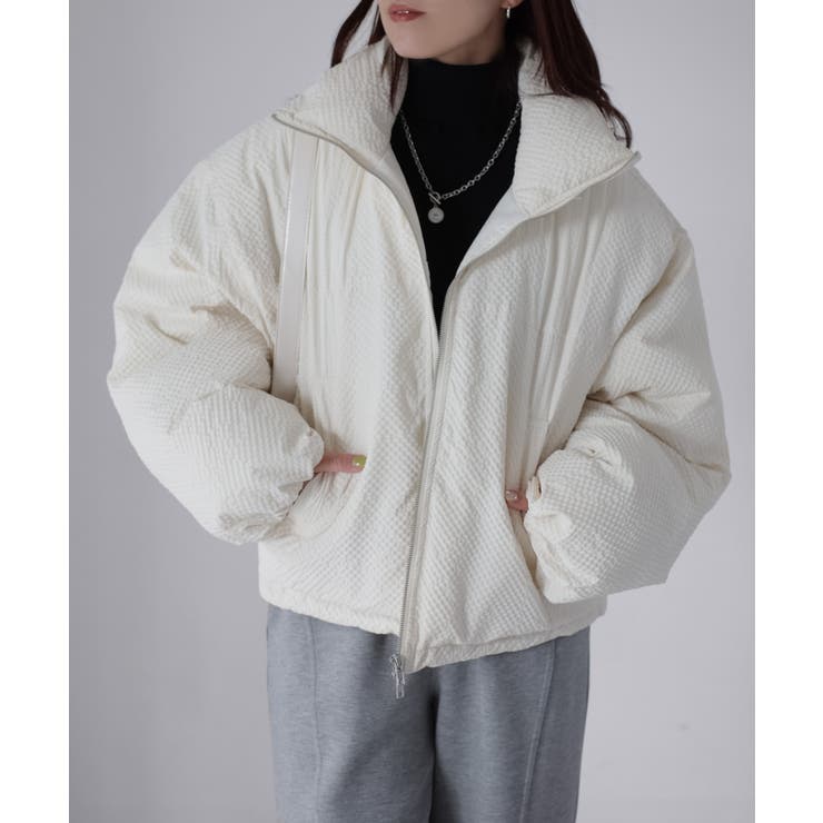 チェックサッカースタンドカラーショートダウン | Riberry | 詳細画像15 