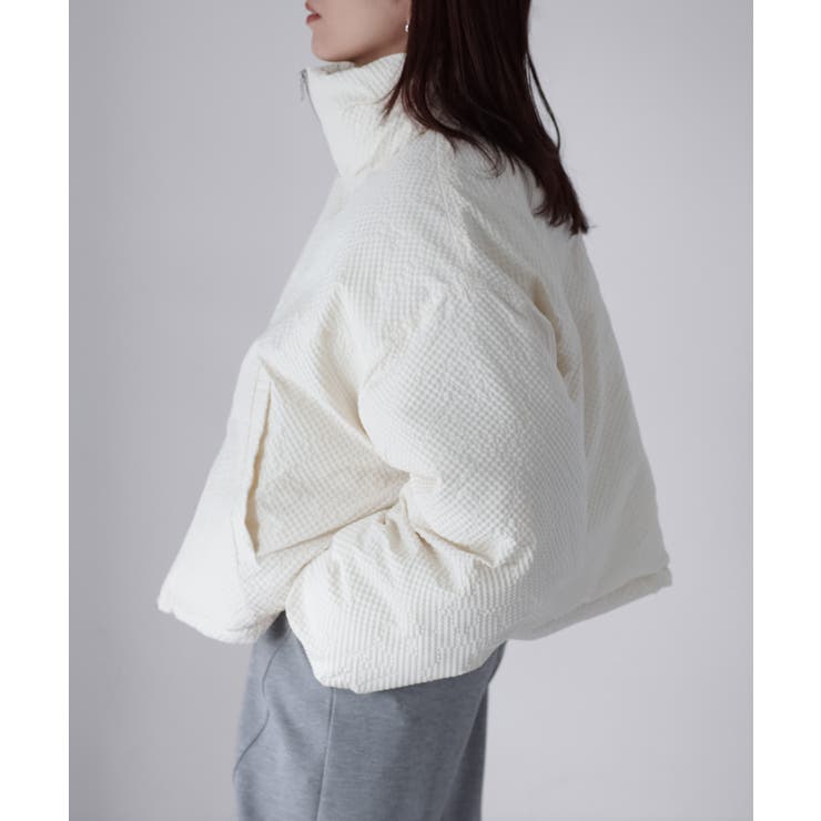 チェックサッカースタンドカラーショートダウン | Riberry | 詳細画像16 