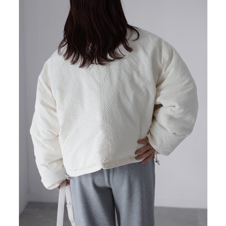 チェックサッカースタンドカラーショートダウン | Riberry | 詳細画像17 