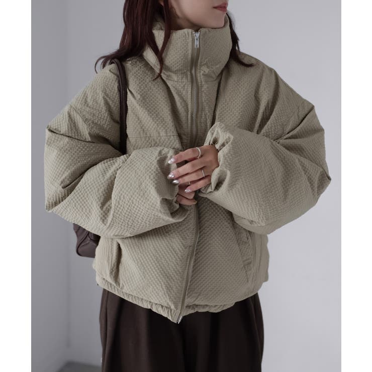 チェックサッカースタンドカラーショートダウン | Riberry | 詳細画像2 