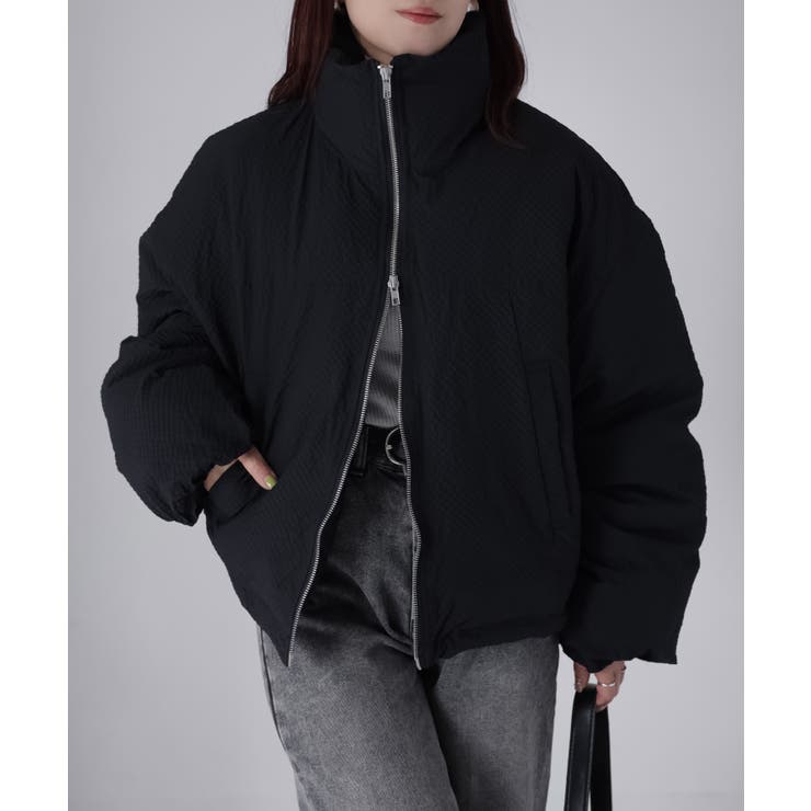 チェックサッカースタンドカラーショートダウン | Riberry | 詳細画像20 