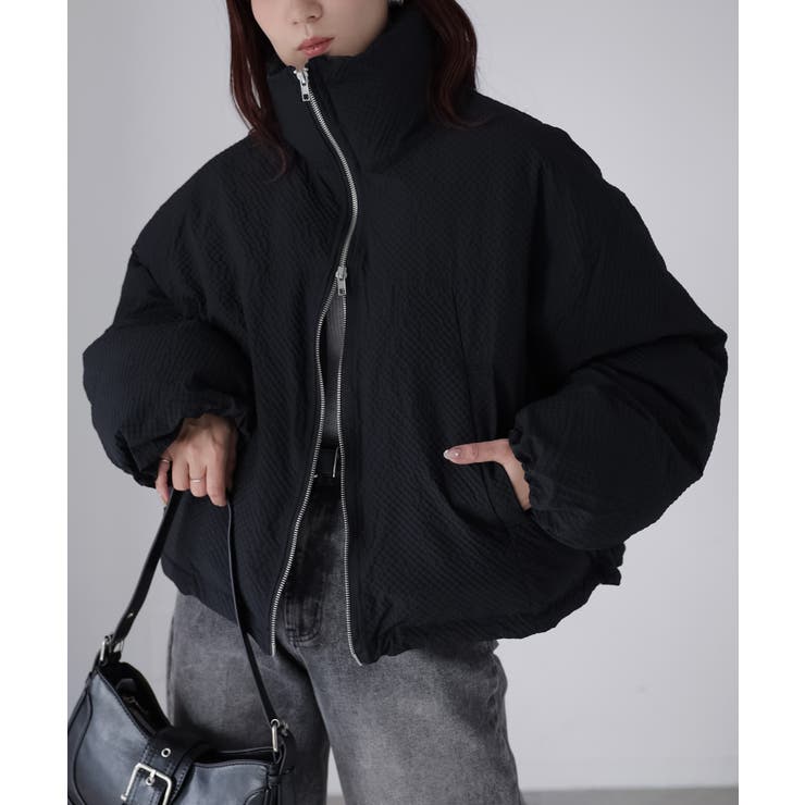 チェックサッカースタンドカラーショートダウン | Riberry | 詳細画像21 