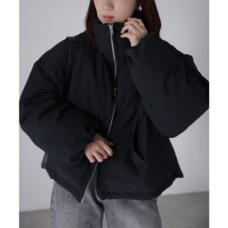 チェックサッカースタンドカラーショートダウン | Riberry | 詳細画像22 