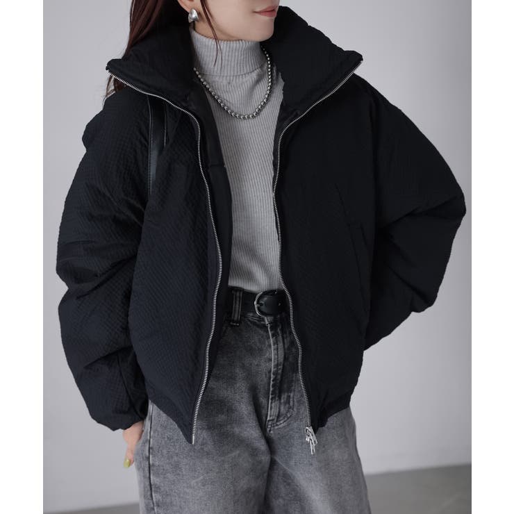 チェックサッカースタンドカラーショートダウン | Riberry | 詳細画像24 