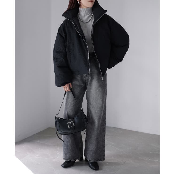 チェックサッカースタンドカラーショートダウン | Riberry | 詳細画像29 