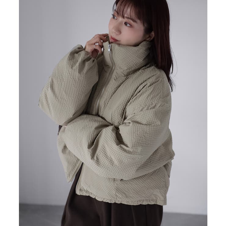 チェックサッカースタンドカラーショートダウン | Riberry | 詳細画像3 