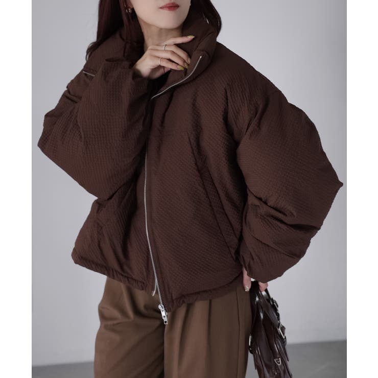 チェックサッカースタンドカラーショートダウン | Riberry | 詳細画像30 