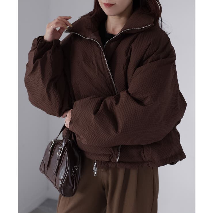 チェックサッカースタンドカラーショートダウン | Riberry | 詳細画像31 