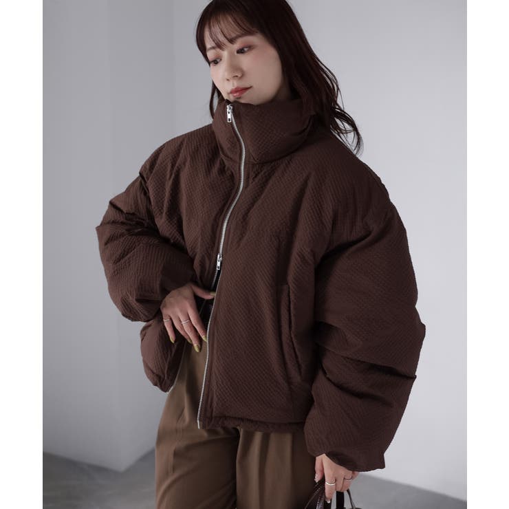 チェックサッカースタンドカラーショートダウン | Riberry | 詳細画像34 