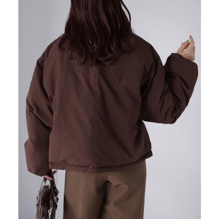 チェックサッカースタンドカラーショートダウン | Riberry | 詳細画像37 