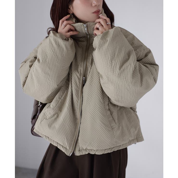 チェックサッカースタンドカラーショートダウン | Riberry | 詳細画像4 